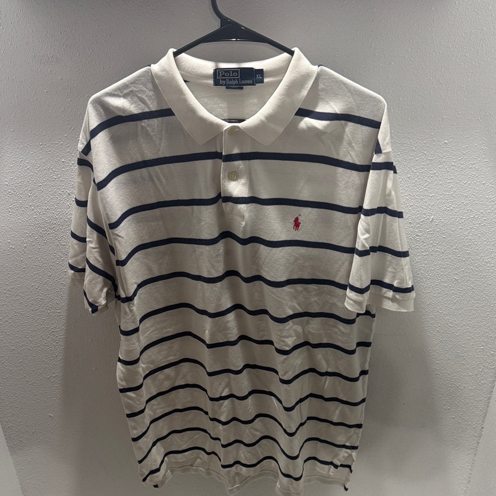 Polo by Ralph Lauren Men's Cream and Black Striped Polo